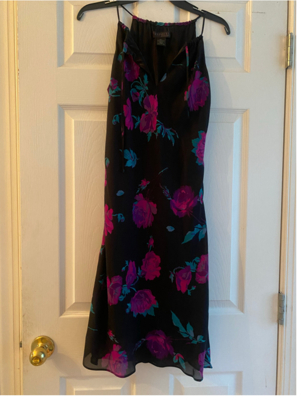 Women's Express Floral Midi Dress Size 2 Black Purple